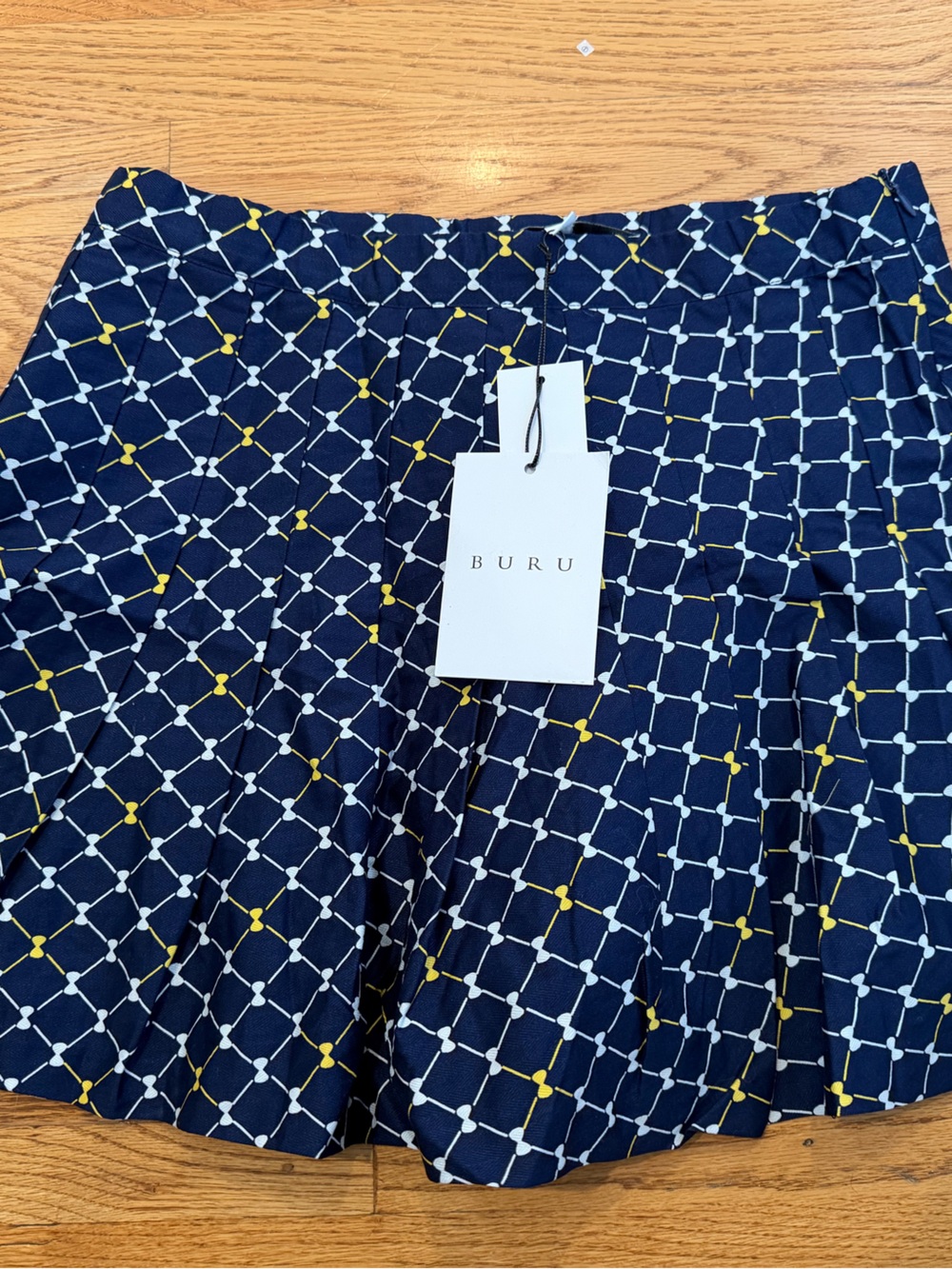 Buru size L new navy Geometric Print Pleated tennis skirt